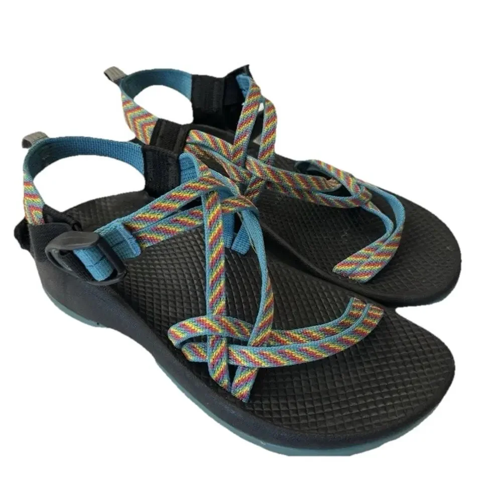 Chaco ZX/2 Yampa Fiesta Rainbow Sandals Girls Size 4 Dual Strap Toe Loop Hiking